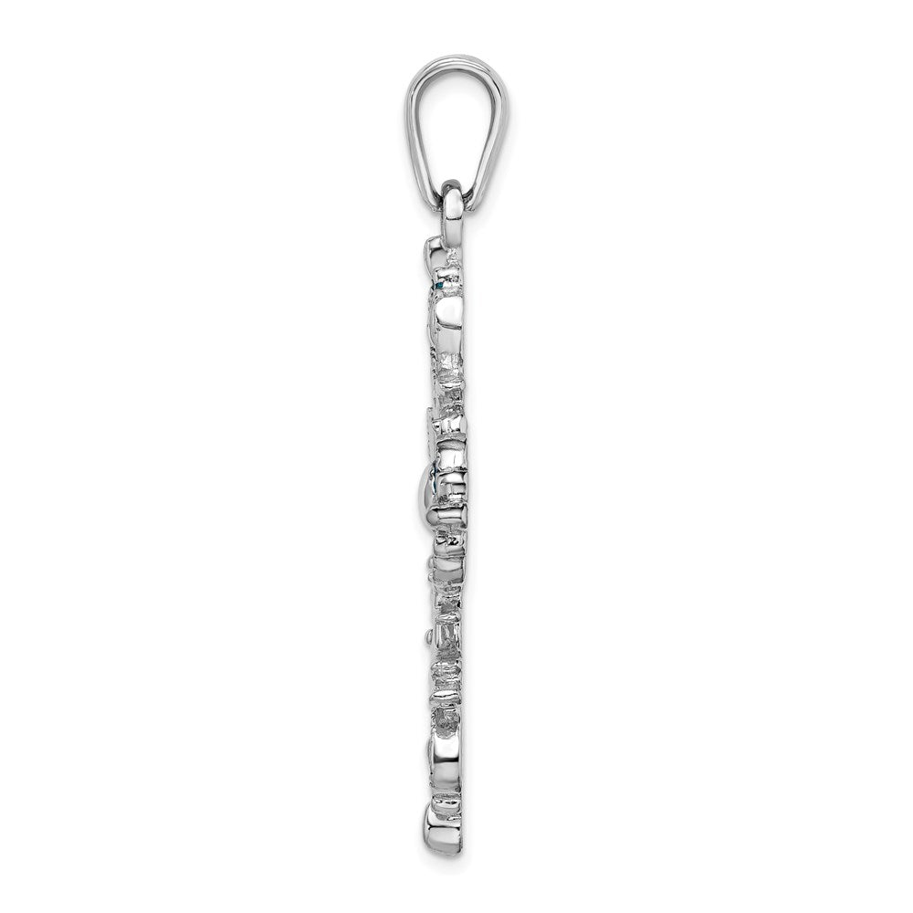 Million Charms 925 Sterling Silver Religious Charm Pendant, Large  Cross  with Blue Stained Glass  Enamel & Fleur-De-Lis Tips