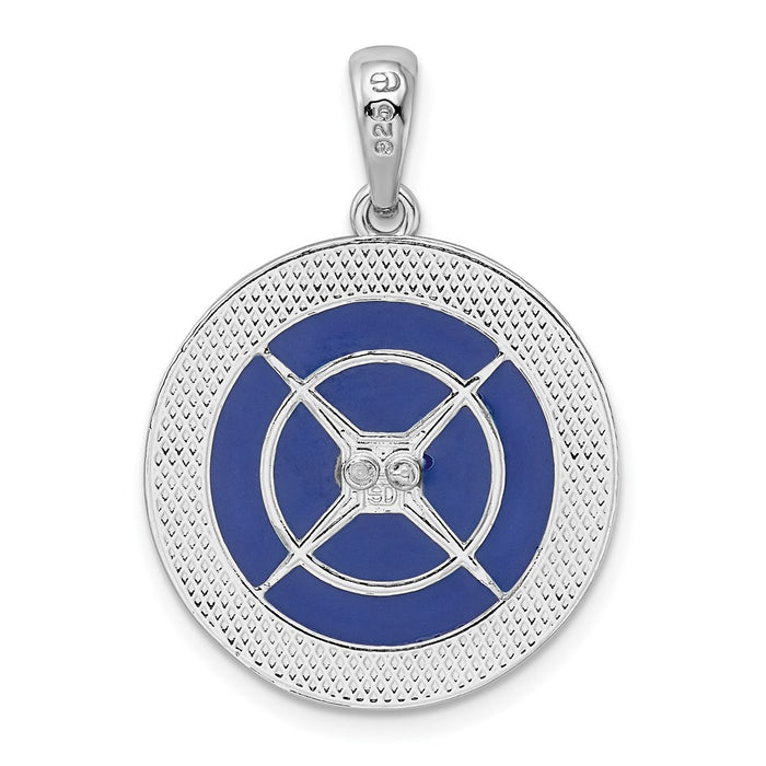 Million Charms 925 Sterling Silver Charm Pendant, Nautical Compass  with Blue Enamel