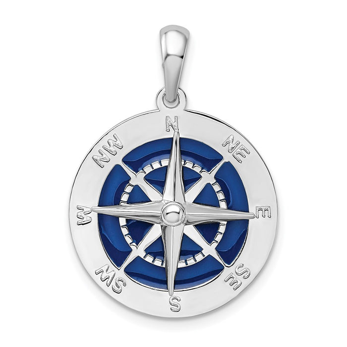 Million Charms 925 Sterling Silver Charm Pendant, Nautical Compass  with Blue Enamel