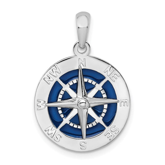 Million Charms 925 Sterling Silver Charm Pendant, Nautical Compass  with Blue Enamel