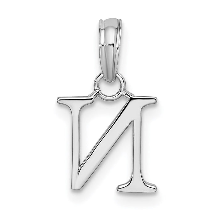 Million Charms 925 Sterling Silver Charm Pendant, Small Letter N Block Initial, High Polish