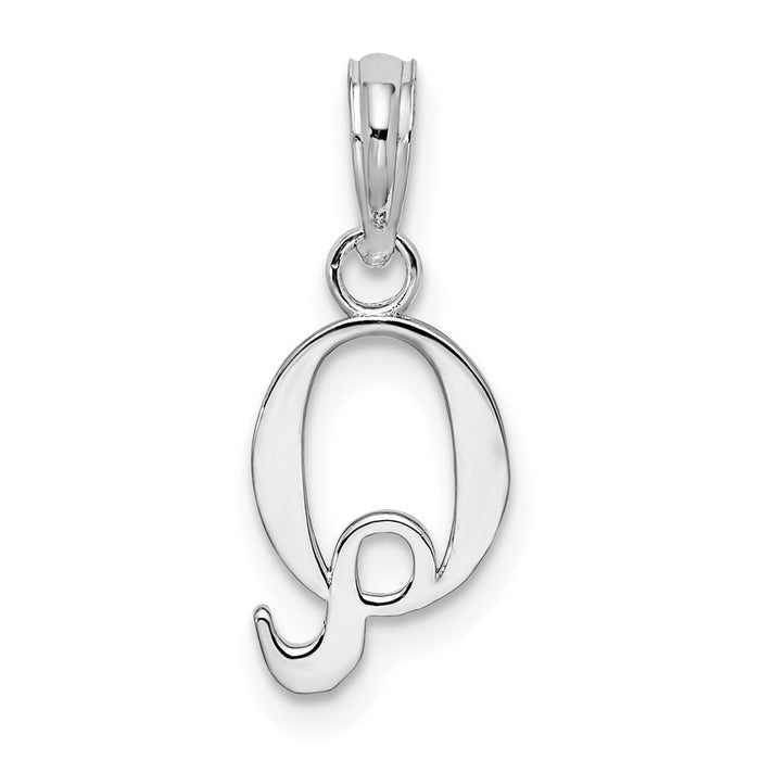 Million Charms 925 Sterling Silver Charm Pendant, Small Letter Q Block Initial, High Polish