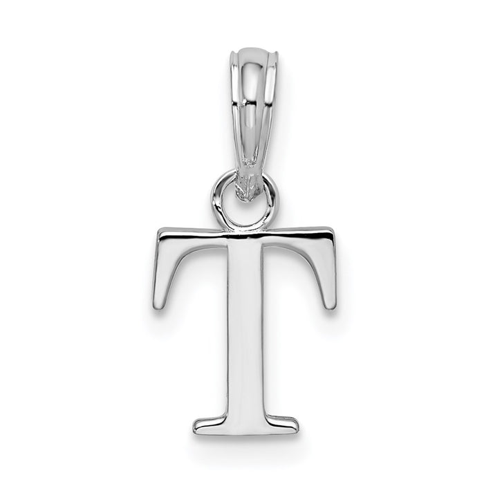 Million Charms 925 Sterling Silver Charm Pendant, Small Letter T Block Initial, High Polish