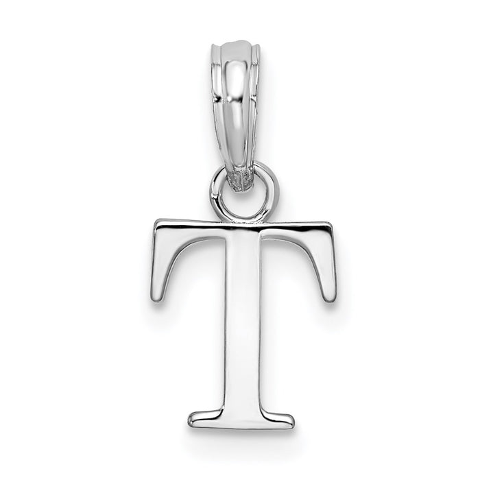 Million Charms 925 Sterling Silver Charm Pendant, Small Letter T Block Initial, High Polish