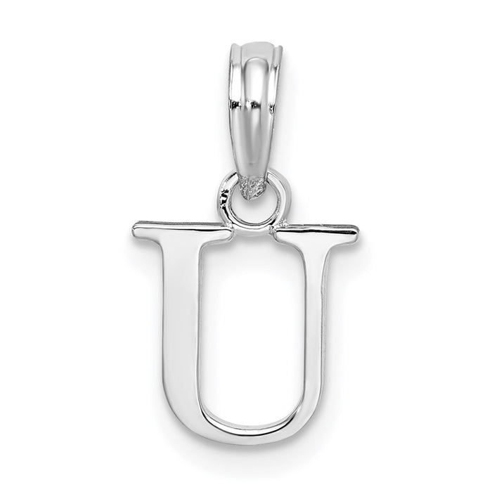 Million Charms 925 Sterling Silver Charm Pendant, Small Letter U Block Initial, High Polish