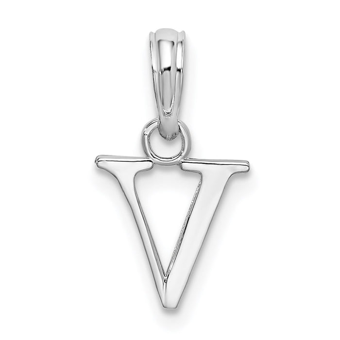 Million Charms 925 Sterling Silver Charm Pendant, Small Letter V Block Initial, High Polish