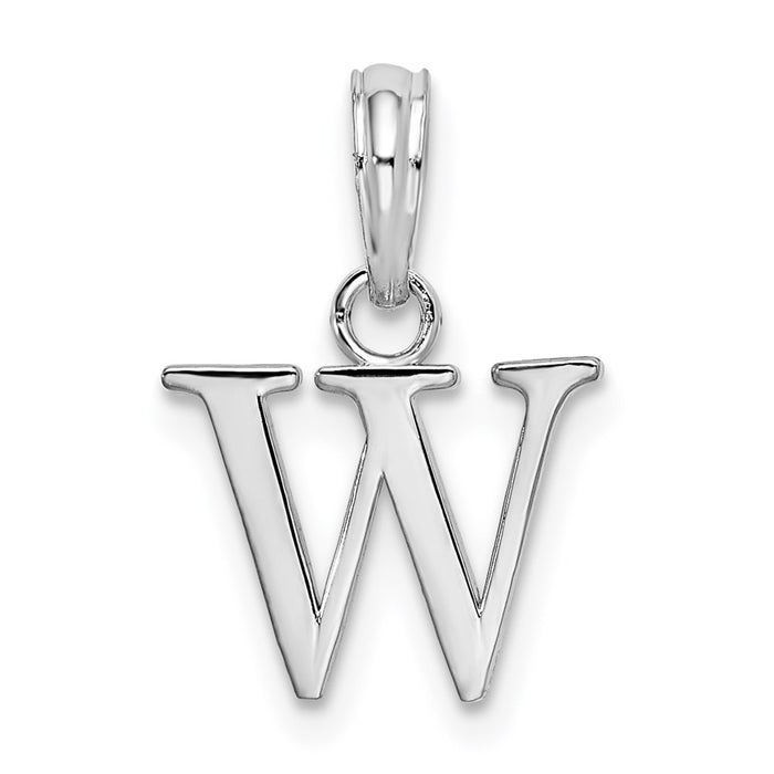 Million Charms 925 Sterling Silver Charm Pendant, Small Letter W Block Initial, High Polish