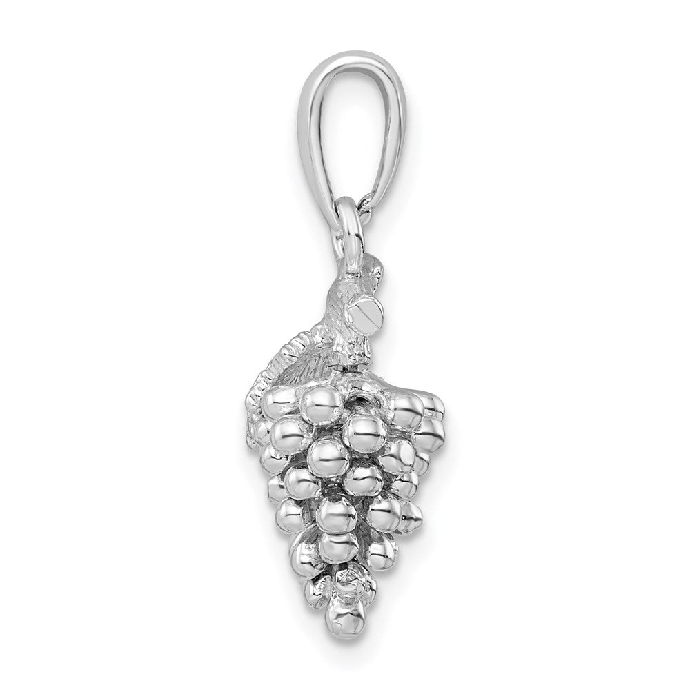 Million Charms 925 Sterling Silver Charm Pendant, 3-D Grapes with Stem & Leaf