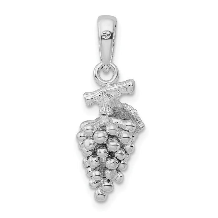 Million Charms 925 Sterling Silver Charm Pendant, 3-D Grapes with Stem & Leaf
