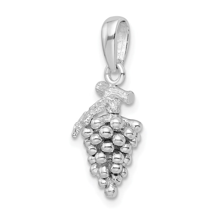 Million Charms 925 Sterling Silver Charm Pendant, 3-D Grapes with Stem & Leaf