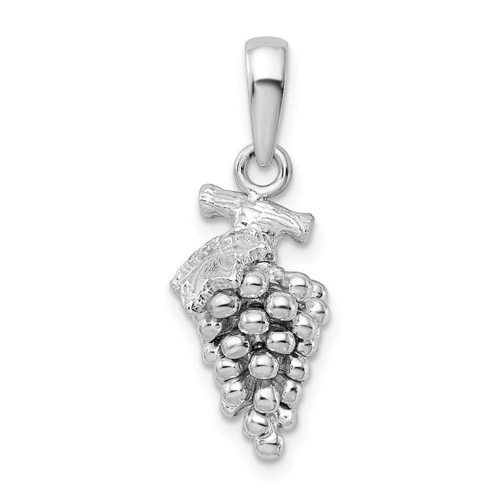 Million Charms 925 Sterling Silver Charm Pendant, 3-D Grapes with Stem & Leaf