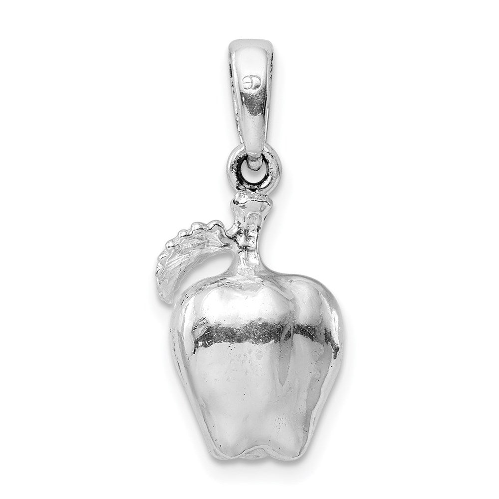 Million Charms 925 Sterling Silver Charm Pendant, 3-D Apple with Stem & Leaf