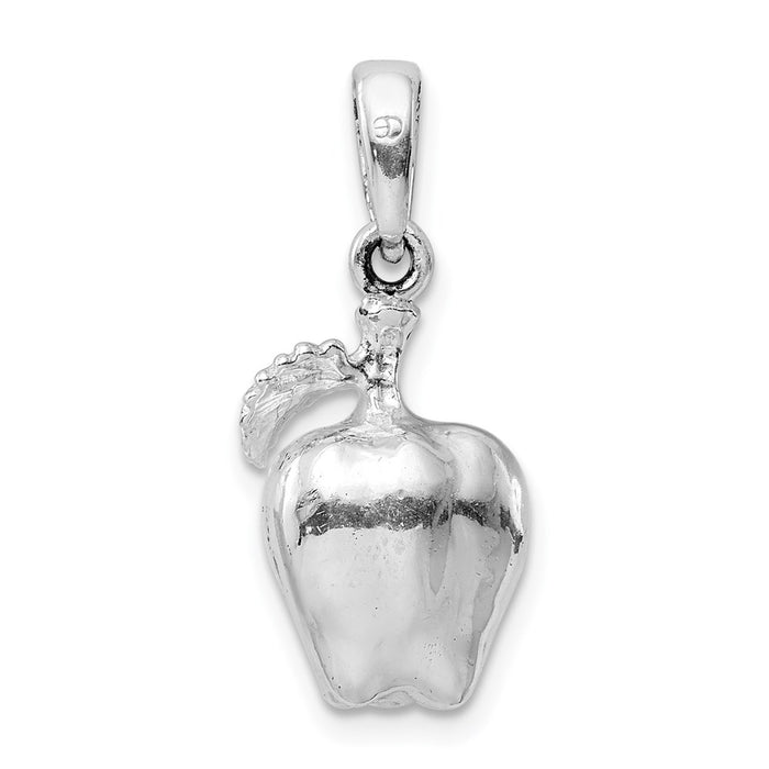 Million Charms 925 Sterling Silver Charm Pendant, 3-D Apple with Stem & Leaf