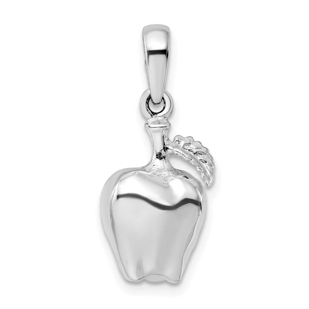Million Charms 925 Sterling Silver Charm Pendant, 3-D Apple with Stem & Leaf
