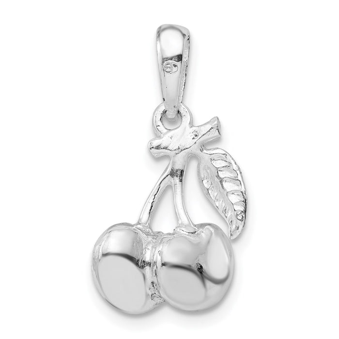 Million Charms 925 Sterling Silver Charm Pendant, 3-D Cherries with Stem & Leaf