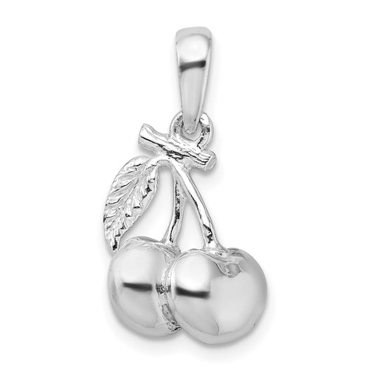 Million Charms 925 Sterling Silver Charm Pendant, 3-D Cherries with Stem & Leaf