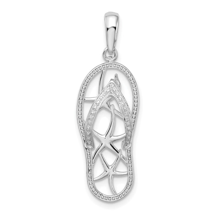 Million Charms 925 Sterling Silver Sea Life Nautical Charm Pendant, Multi Starfish Flip-Flop [Cut-Out]