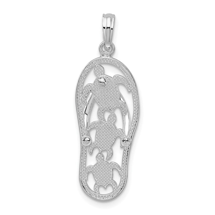 Million Charms 925 Sterling Silver Animal   Charm Pendant, Triple Turtle Flip-Flop [Cut-Out]