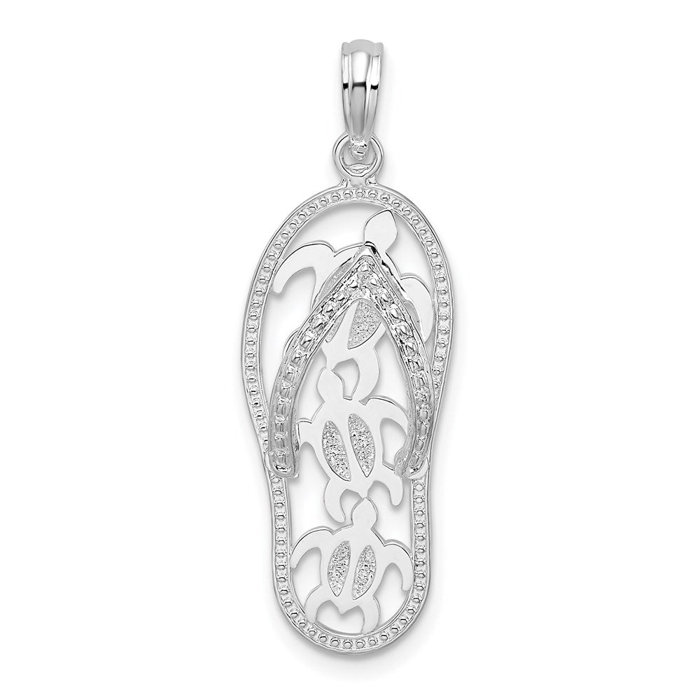 Million Charms 925 Sterling Silver Animal   Charm Pendant, Triple Turtle Flip-Flop [Cut-Out]
