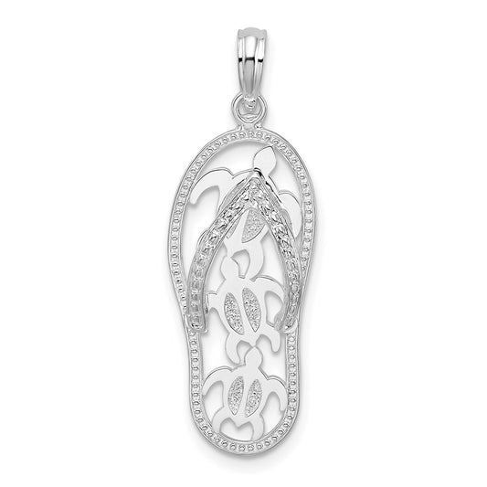 Million Charms 925 Sterling Silver Animal   Charm Pendant, Triple Turtle Flip-Flop [Cut-Out]