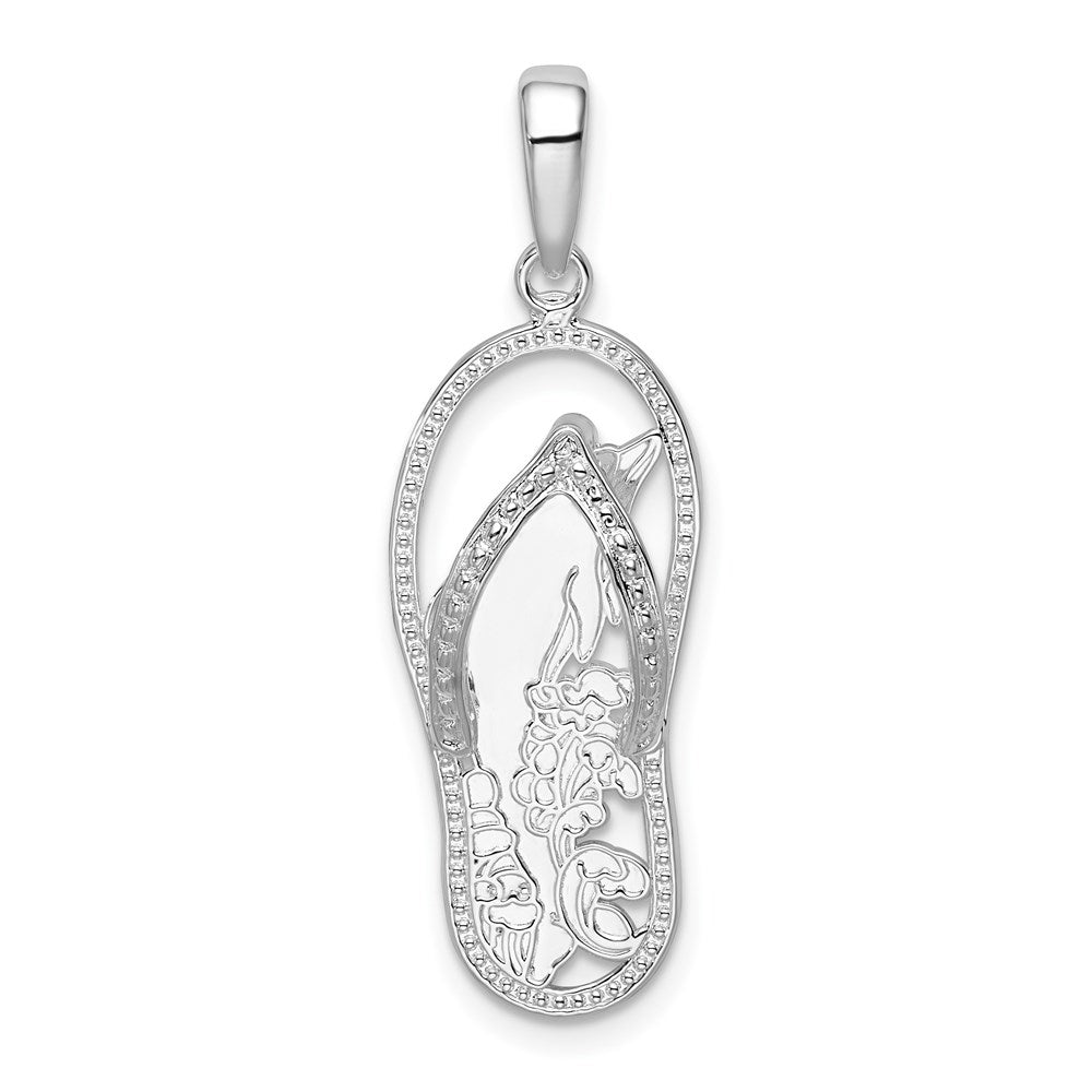 Million Charms 925 Sterling Silver Nautical Sea Life  Charm Pendant, Dolphin Flip-Flop [Cut-Out]