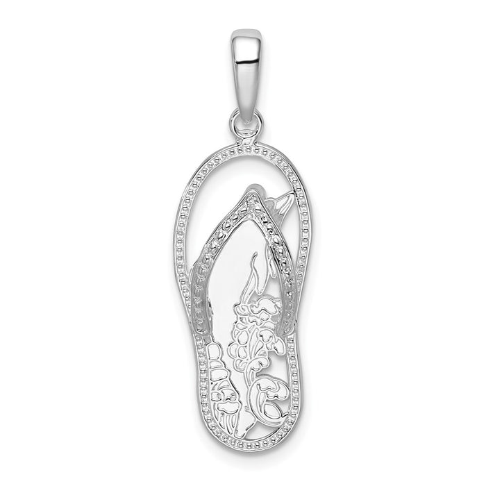 Million Charms 925 Sterling Silver Nautical Sea Life  Charm Pendant, Dolphin Flip-Flop [Cut-Out]