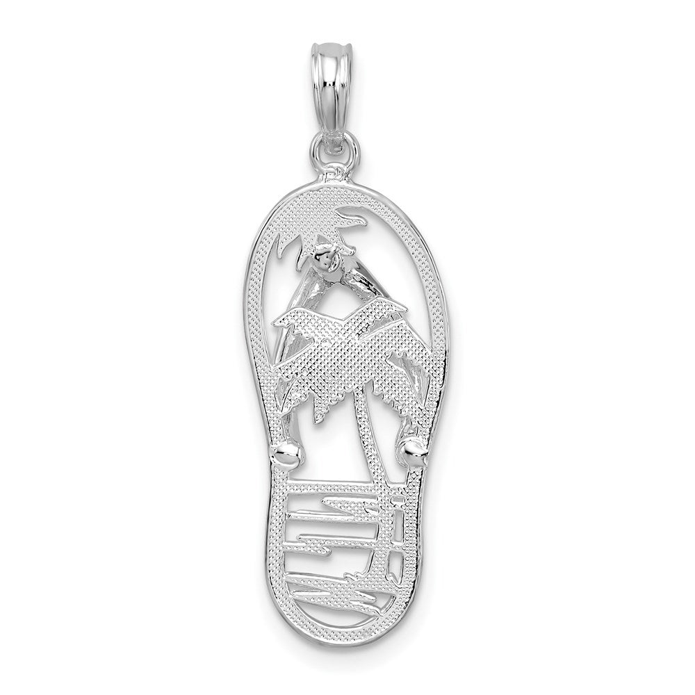 Million Charms 925 Sterling Silver Nautical Coastal Charm Pendant, Palm Tree Flip-Flop [Cut-Out]