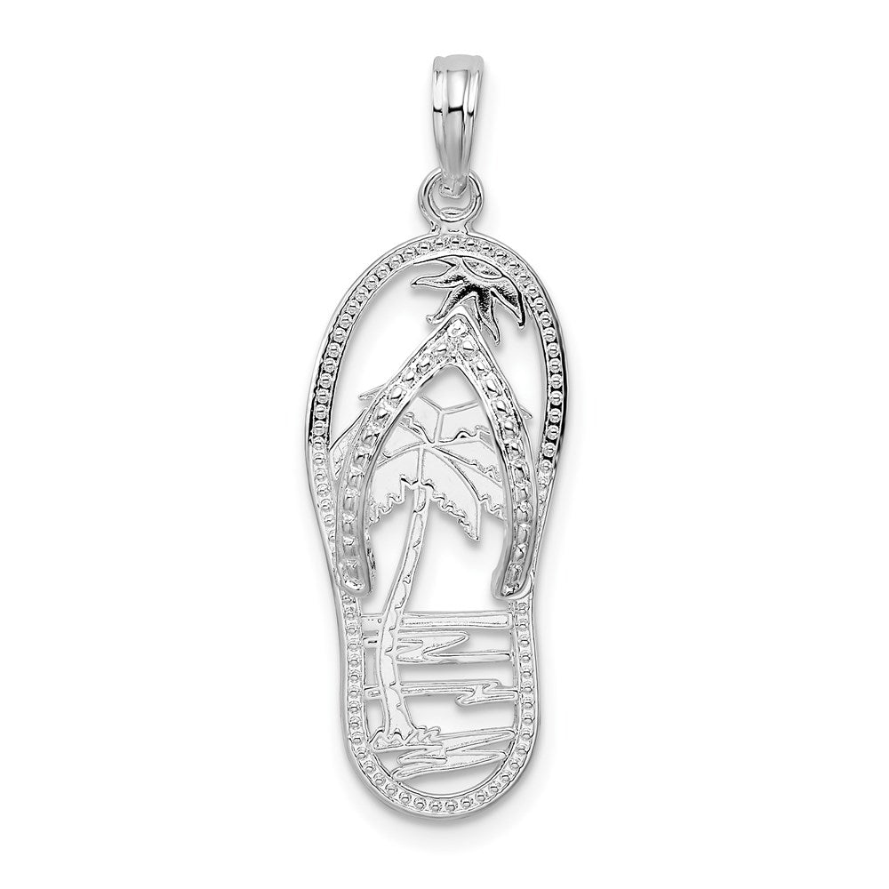Million Charms 925 Sterling Silver Nautical Coastal Charm Pendant, Palm Tree Flip-Flop [Cut-Out]