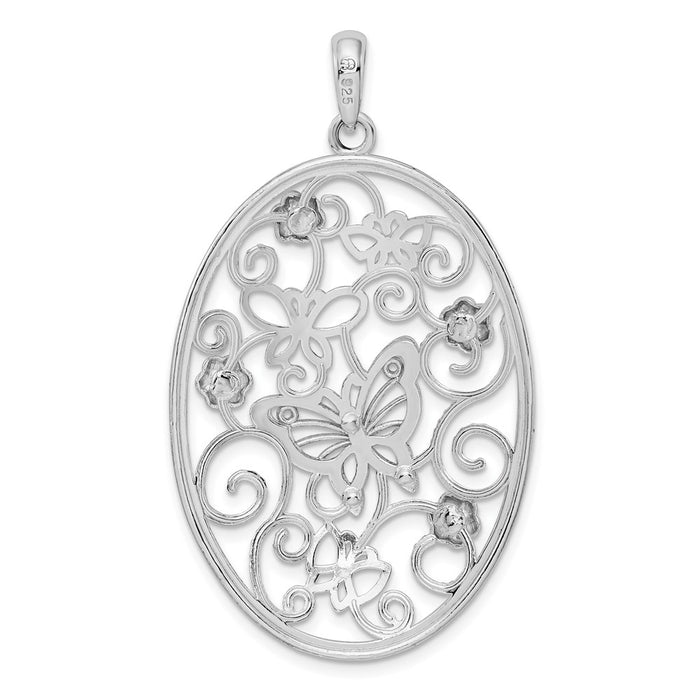 Million Charms 925 Sterling Silver Charm Pendant, Butterfly Cluster In Oval Frame