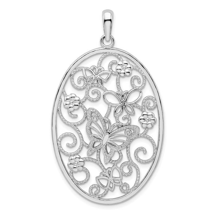 Million Charms 925 Sterling Silver Charm Pendant, Butterfly Cluster In Oval Frame