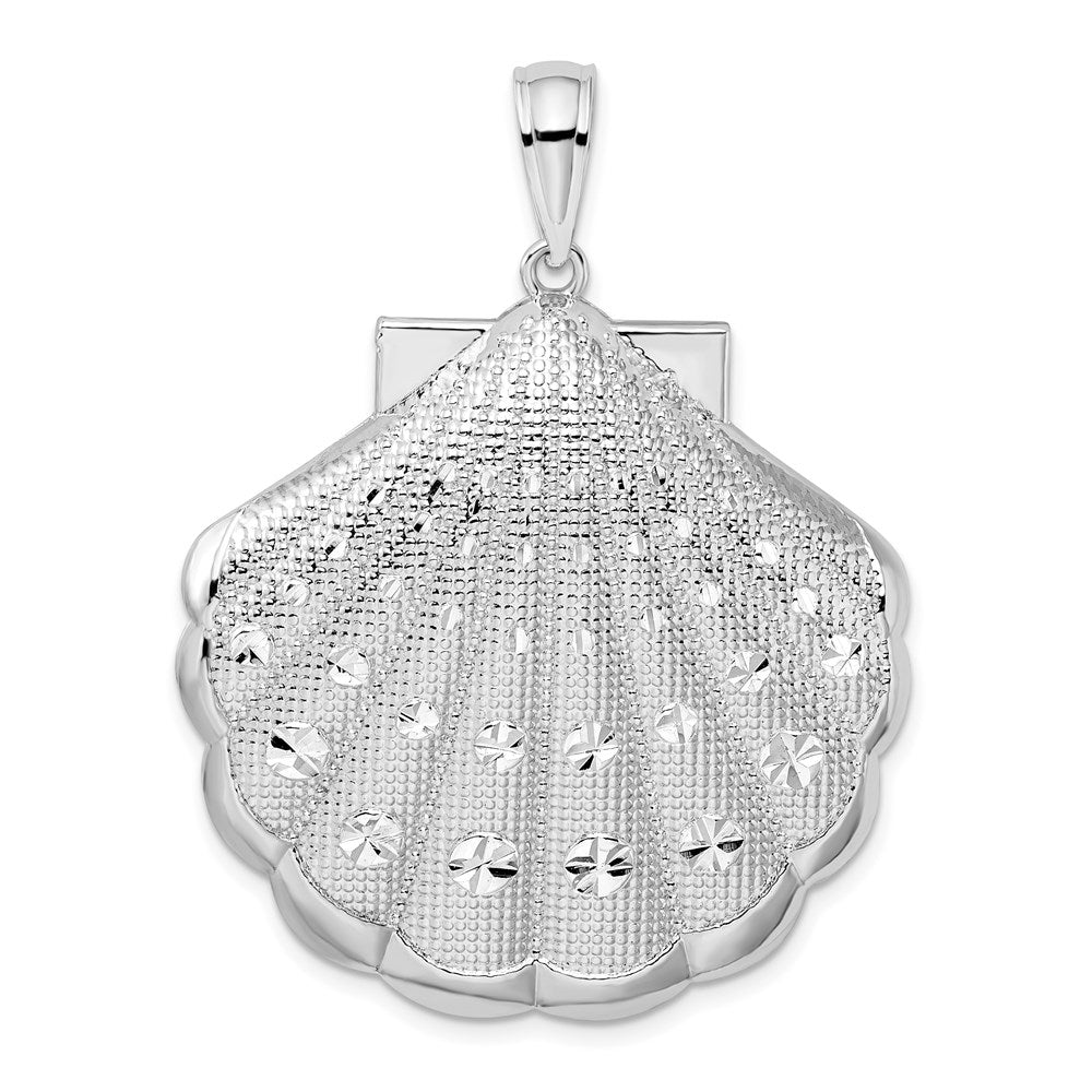 Million Charms 925 Sterling Silver Nautical Sea Life  Charm Pendant, Large  Diamond-cut Scallop Shell