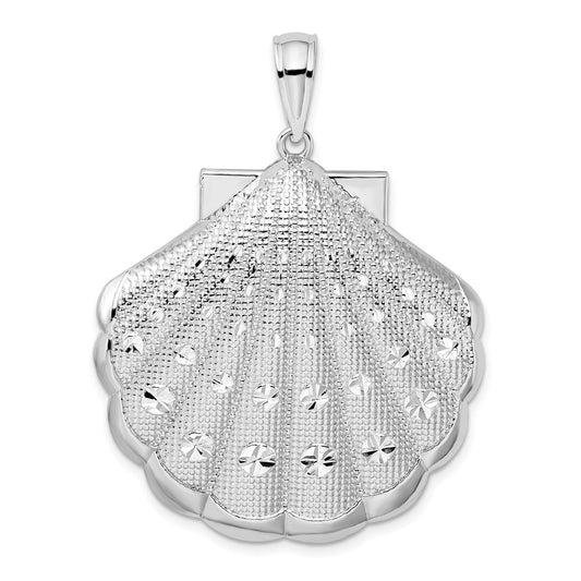 Million Charms 925 Sterling Silver Nautical Sea Life  Charm Pendant, Large  Diamond-cut Scallop Shell
