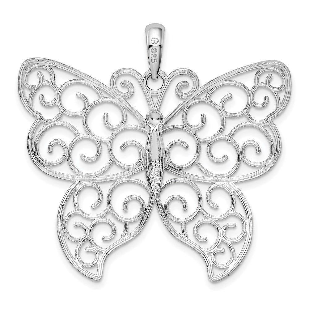 Million Charms 925 Sterling Silver Charm Pendant, Large Butterfly with Beaded Filigree Wings
