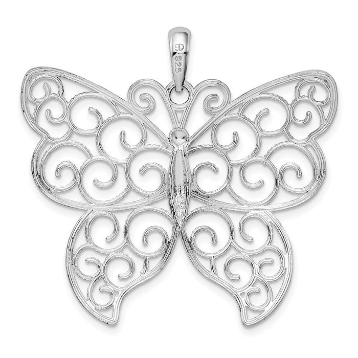 Million Charms 925 Sterling Silver Charm Pendant, Large Butterfly with Beaded Filigree Wings