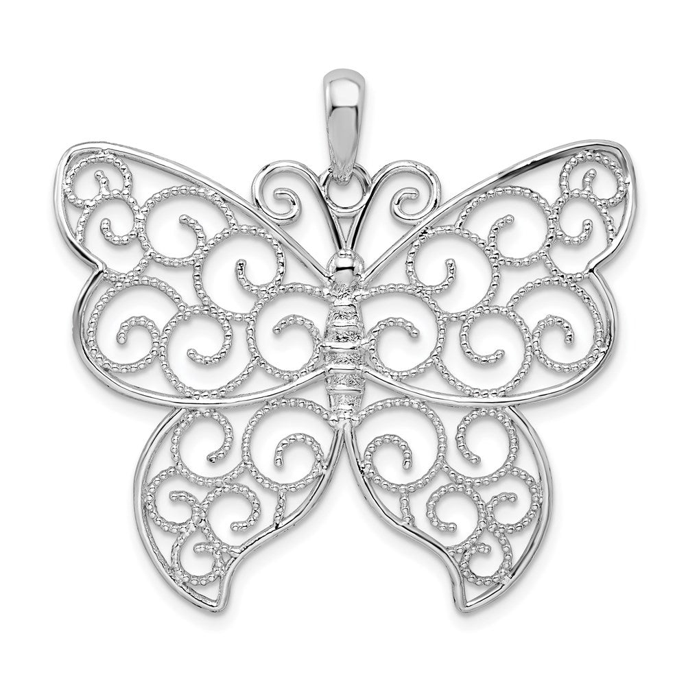 Million Charms 925 Sterling Silver Charm Pendant, Large Butterfly with Beaded Filigree Wings