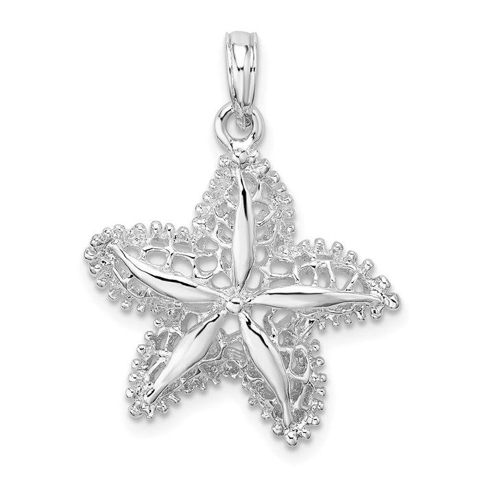 Million Charms 925 Sterling Silver Sea Life Nautical Charm Pendant, Starfish, High Polish & Cut-Out Filigree