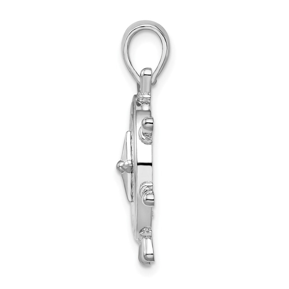 Million Charms 925 Sterling Silver Nautical Charm Pendant, Ship Wheel with Nautical Compass  Center