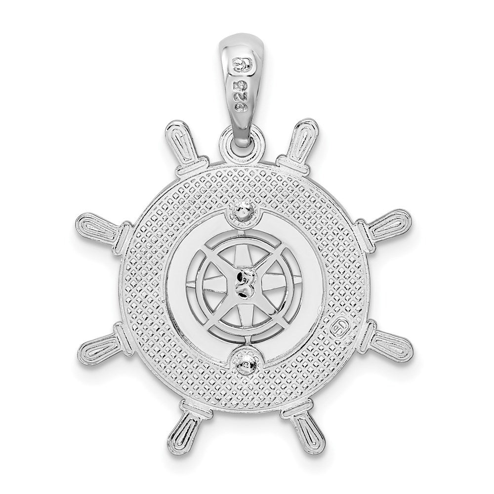 Million Charms 925 Sterling Silver Nautical Charm Pendant, Ship Wheel with Nautical Compass  Center