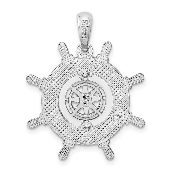 Million Charms 925 Sterling Silver Nautical Charm Pendant, Ship Wheel with Nautical Compass  Center
