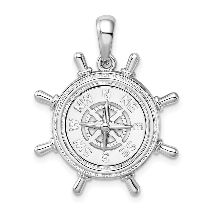 Million Charms 925 Sterling Silver Nautical Charm Pendant, Ship Wheel with Nautical Compass  Center
