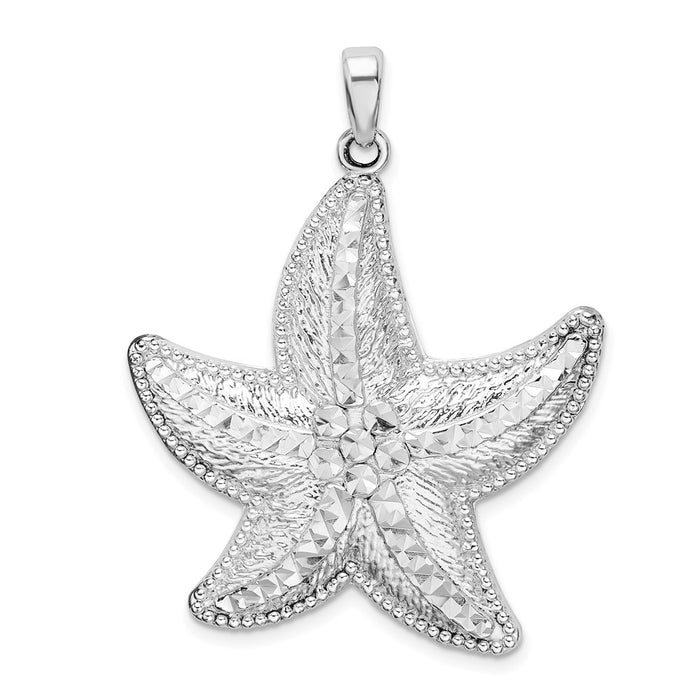 Million Charms 925 Sterling Silver Sea Life Nautical Charm Pendant, Diamond-cut Large Starfish