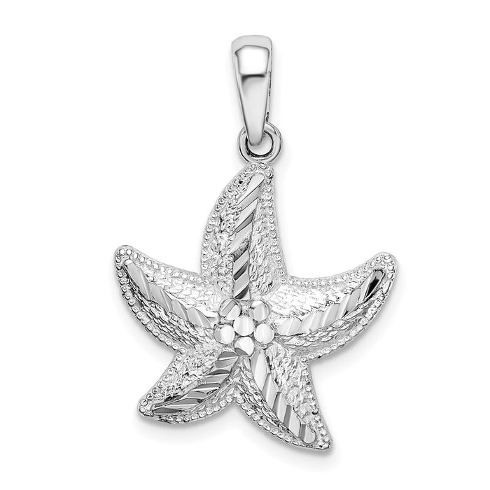 Million Charms 925 Sterling Silver Sea Life Nautical Charm Pendant, Diamond-cut Small Starfish