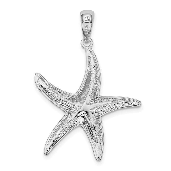 Million Charms 925 Sterling Silver Sea Life Nautical Charm Pendant, Starfish, Textured & Diamond-cut Center