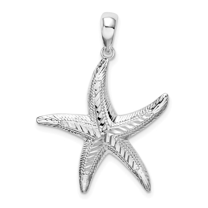 Million Charms 925 Sterling Silver Sea Life Nautical Charm Pendant, Starfish, Textured & Diamond-cut Center