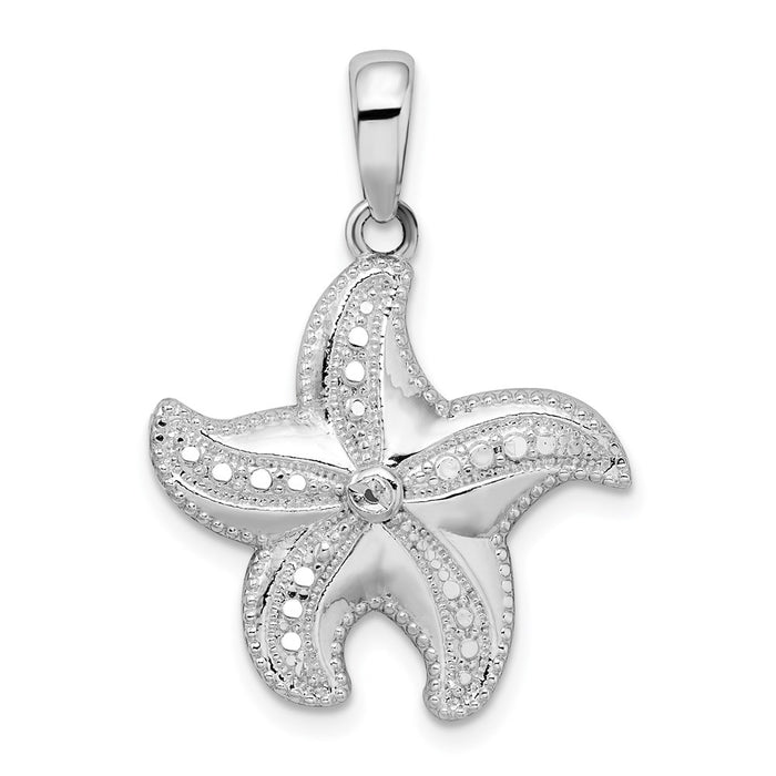 Million Charms 925 Sterling Silver Sea Life Nautical Charm Pendant, Starfish - Diamond-cut & H/P