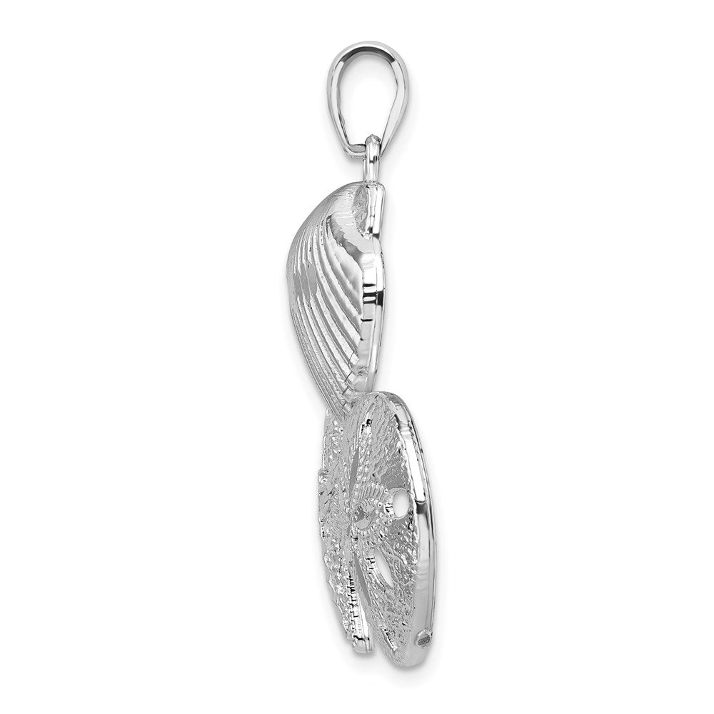 Million Charms 925 Sterling Silver Sea Life Nautical Charm Pendant, Diamond-cut Scallop, Starfish & Sand Dollar Cluster