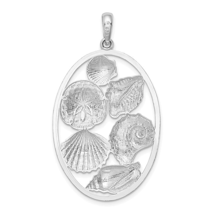 Million Charms 925 Sterling Silver Nautical Sea Life  Charm Pendant, Shell Cluster In Oval Frame