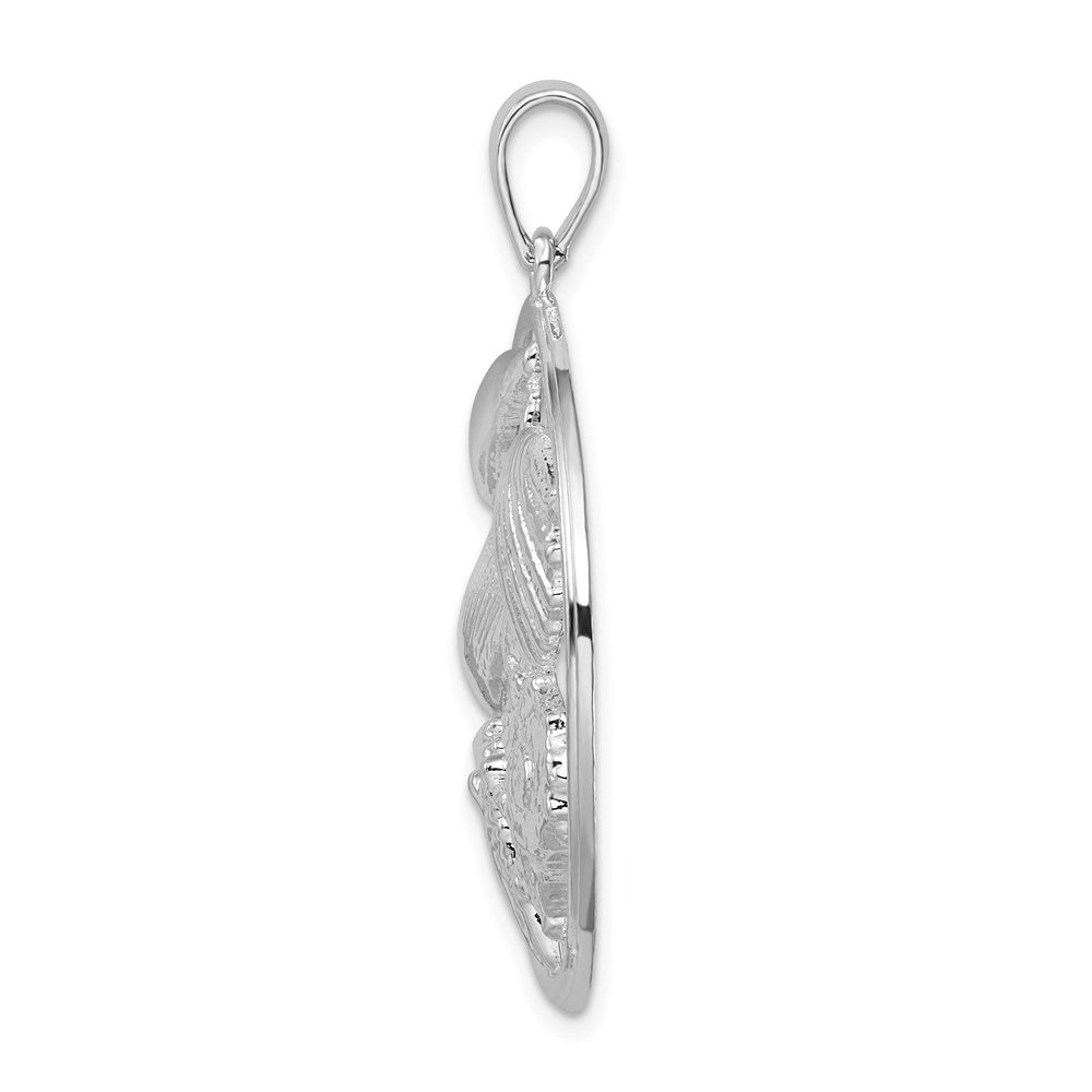 Million Charms 925 Sterling Silver Nautical Sea Life  Charm Pendant, Shell Cluster In Round Frame