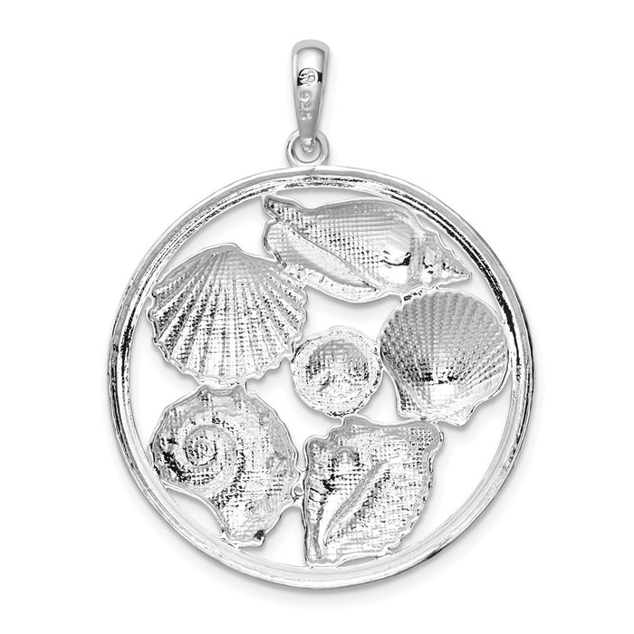 Million Charms 925 Sterling Silver Nautical Sea Life  Charm Pendant, Shell Cluster In Round Frame