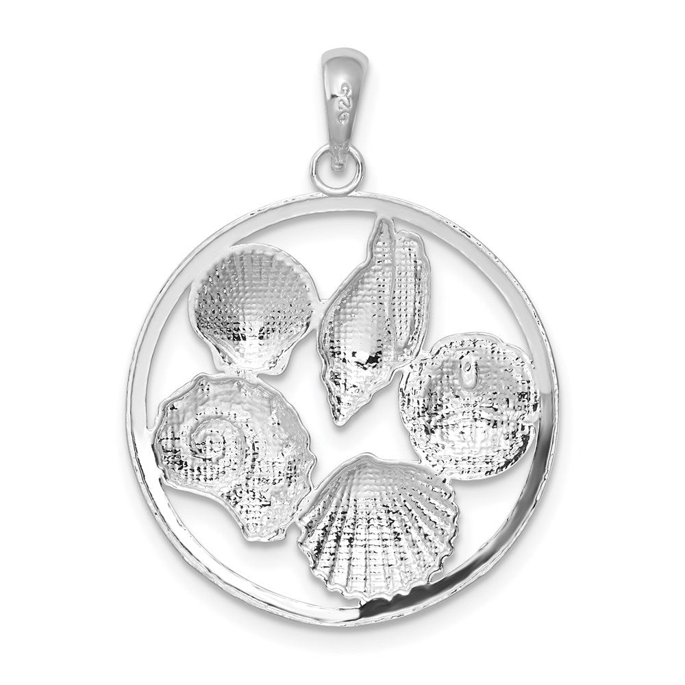 Million Charms 925 Sterling Silver Nautical Sea Life  Charm Pendant, Shell Cluster In Round Frame